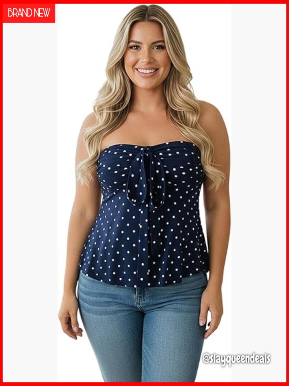 Plus Size Polka Dot Peplum Tube Top Babydoll Tie Front Ruched Strapless